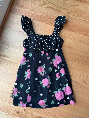 Free People Mixed Print Bom Bom Floral Cutout Mini Dress Black L thumbnail 4