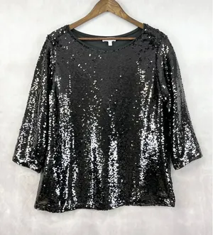 Stacy London Womens Sequin Top Large Disco‎ Party Glam Metallic Sparkle Showgirl thumbnail 1