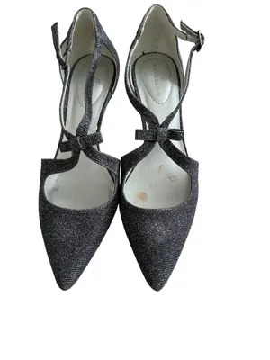 BANDOLINO Black Silver Metallic Kitten Dress Heels Size 10 thumbnail 8