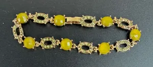 Lauren Conrad‎ Jewelry Set Bracelet Hoop Earrings Green Gold Tone Statement Pavé thumbnail 1