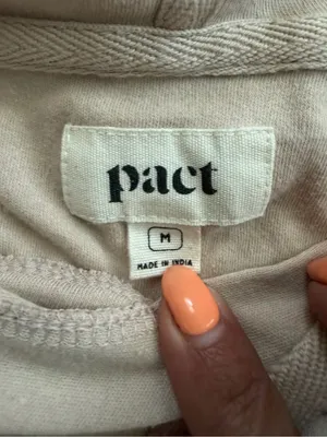 Pact Savannah Organic Cotton Short Sleeve Pullover Hoodie Sweatshirt Beige M thumbnail 4