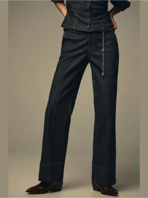 Zara Z1975 Bootcut Denim Pants Jeans Small Dark Wash Minimal Boho Western Chic thumbnail 2