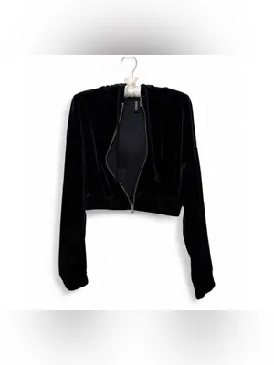Y2K H&M Divided Women’s Long Sleeve Cropped Velour Hooded Full-Zip Sweater SizeS thumbnail 7
