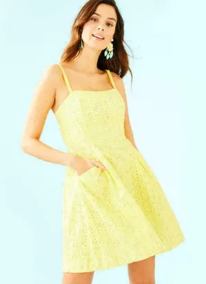 Lilly Pulitzer Blossom Eyelet Dress Pineapple Juice Yellow Sundress Size 0 thumbnail 1