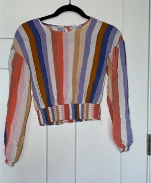 SO Multi Color Striped Long Sleeve Smocked Crop thumbnail 1