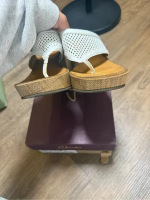 Clarks White Woven Leather Wedge Sandals with Cork-Look Platform thumbnail 4