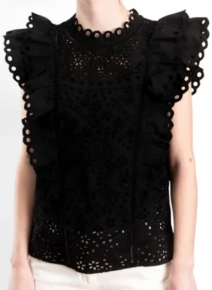 Veronica Beard Calisata Black Coquette Eyelet Ruffle Cotton Blouse Top Sz 0 NWOT thumbnail 1