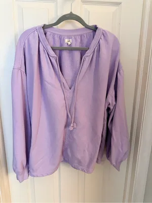 aerie Lavender Pullover V-Neck Drawstring Long Sleeve thumbnail 3