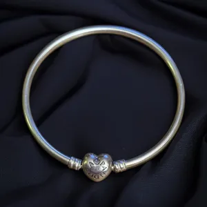 Pandora Moments 925 silver logo heart clasp bangle bracelet thumbnail 1