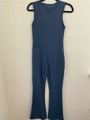 Blue Athletic Flare Jumpsuit Nylon Spandex Pockets Size M Size M thumbnail 5