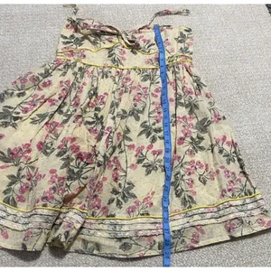 Hazel Strapless Floral Sundress Yellow Pink Green L 100% Cotton Lace Bow Ruffle thumbnail 10