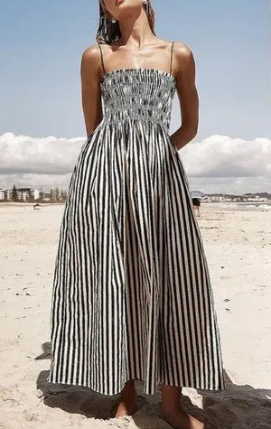 Commense Black Sleeveless White Pinstripe Long Dress thumbnail 2