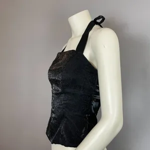 Vintage 90s Prom Halter Top Beads Tie Black Zip-Up‎ Flaws Princess Sleeveless thumbnail 2