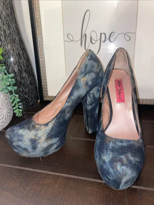 Betsey Johnson Sophiaa Blue Platform Heels with Gold Size 7 thumbnail 6