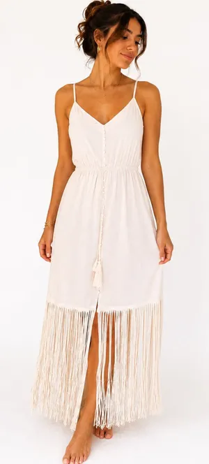 VENUS Fringe Dress Boho Festival Western Coastal Chic Midi Sundress Beachy M thumbnail 1