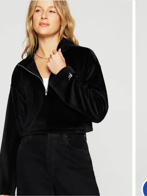Fabletics Size Medium Black Plush Rib Half Zip Sweatshirt NEW thumbnail 2