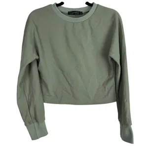 ZESICA Sage Green Cropped Sweatshirt Crew Neck Pullover Soft Girl Lounge Small‎ thumbnail 1