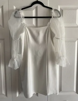 Amanda Uprichard Sheer Puff Sleeve Mini Dress Size M White‎ Bridal Rush Sorority thumbnail 1