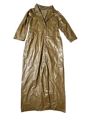 Zara Faux Leather Maxi Trench Coat Jacket Dress Small Brown Khaki Long thumbnail 1