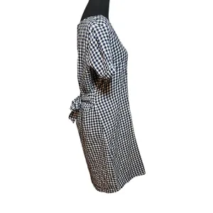 J.McLaughlin Navy Blue White Gingham Linen Cotton Tie Back Dress Size 6 Cottage thumbnail 3