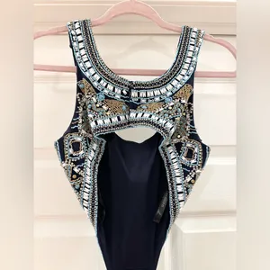 Sherri Hill 50297 Beaded Top Cutout Mermaid Formal Prom Gown Navy Blue Sz 4 thumbnail 11