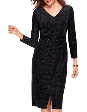 NWT Talbots Womens Velvet Jacquard Damask V-Neck Sheath Dress Black Size Large thumbnail 1