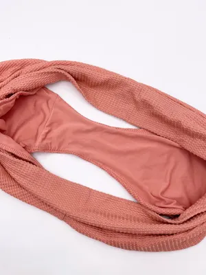 Aerie Scoop Neck High Cut Cheeky Bikini Set Size XL Salmon Pink Textured Knit thumbnail 8
