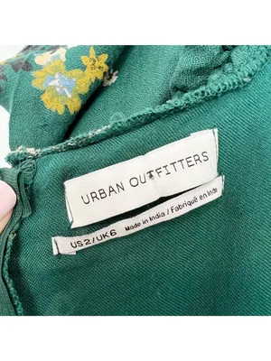 Urban Outfitters Dress Size 2 Green Floral Puff Sleeve Off Shoulder Mini Cottage thumbnail 6