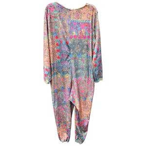 Natural Life Floral Soft Fleece Pajama Jumpsuit Large Zip-up Boho Cozy Colorful thumbnail 9