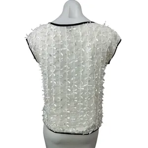 Ann Taylor Women's White Lace Bow Ribbon Short Cap Sleeve Shirt Blouse Top Sz S thumbnail 2