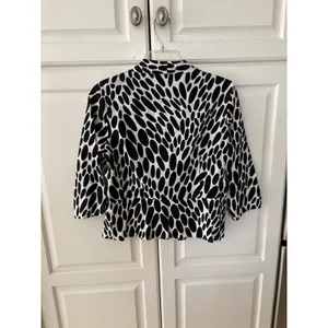 David N Womens Black White Polka Dot Linen Blend Peplum Blazer‎ Jacket Size S thumbnail 3