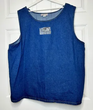 HOMELAND AUTHENTICS Vintage Denim Elephant Patch Tank Top One Size‎ thumbnail 1