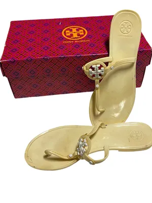 Tory Burch Cream white Mini Logo jelly Miller Sandals Resortwear vacation Costal thumbnail 2