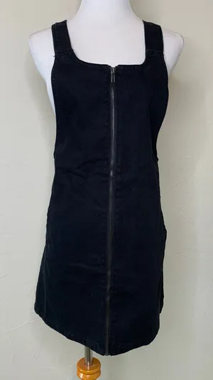 Forever 21 Black Denim Overall Dress Sz Small thumbnail 1