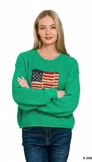 Zenana American Flag Crew Neck‎ Sweater thumbnail 1