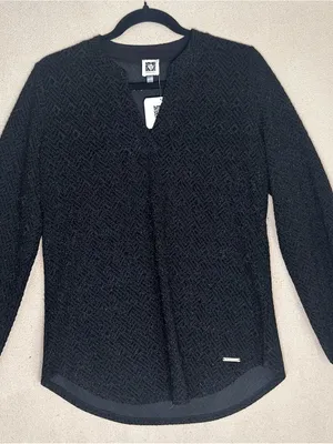 Anne Klein Black Textured Long-Sleeve Blouse Size Small. Beautiful fabric. thumbnail 1