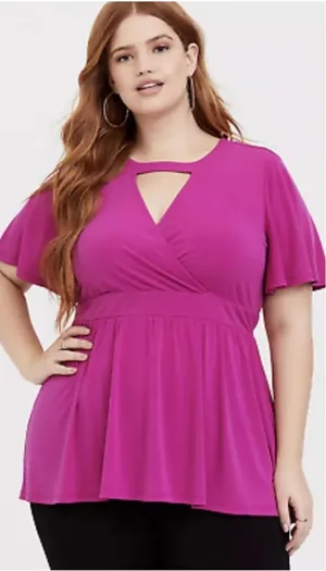 Torrid Fuschia Studio Knit Choker Surplice Babydoll Top Size 0 (12) thumbnail 1