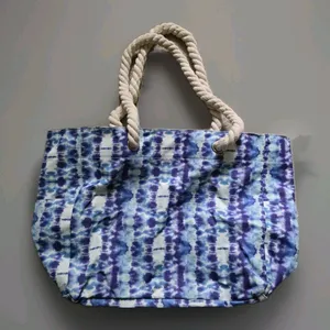 OdyseaCo Beach Bag Large Waterproof Canvas Tote Blues Teal Waves Rope Handles thumbnail 6