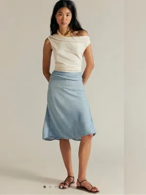 NWT Free People Light Blue A-Line Denim convertible skirt, size Xs thumbnail 3