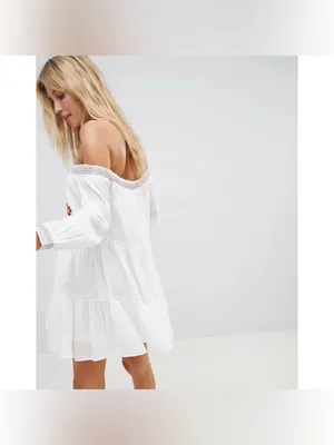 Free People White Off-Shoulder Embroidered Mini Dress Size XS thumbnail 4