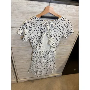 Princess Polly White Navy Floral Open Back Ruffle Mini Dress Size US 0 thumbnail 4