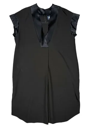 Maeve by Anthropologie XL Sleeveless Black Shift‎ Dress Pleated Front Satin Trim thumbnail 1