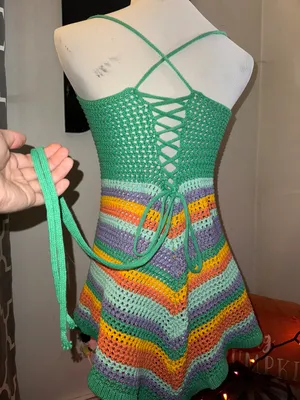 Crochet mini dress in green and purple hues thumbnail 1