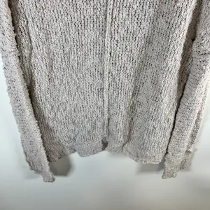 Free People‎ Womens Oversized V-Neck Textured Knit Sweater Beige Large thumbnail 8