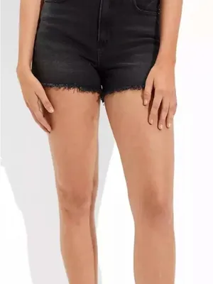 American Eagle Outfitters AEO Women's Black Distressed Denim Stretch Shorts thumbnail 5