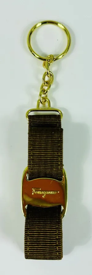 Salvatore Ferragamo Vara Bow Keychain Womens One Size Brown Gold Logo Italy thumbnail 1