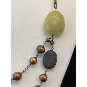 Peyote Bird Pearl Leather Stone 2 Strand‎ 925 Sterling Silver 20'' Necklace 60g thumbnail 4