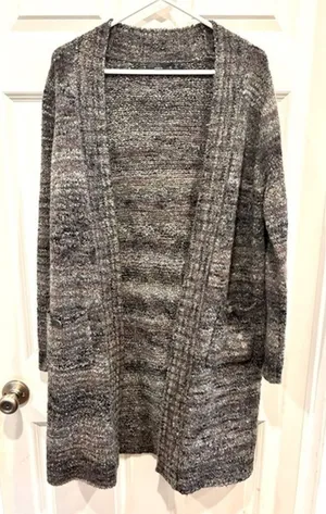 prAna Womens Small Marled Boucle Wool Blend Open Front Longline Cardigan Sweater thumbnail 1
