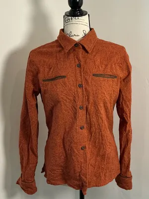 Patagonia Wool Silk Blend Button Down Shirt Rust Orange Speckled Western 10 L thumbnail 1