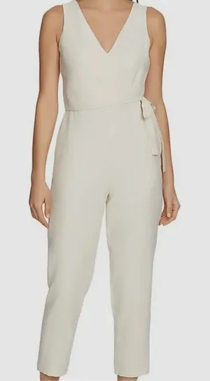 1. State‎ Sleeveless V-neck Side Tie Jumpsuit in Cream thumbnail 1